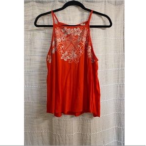 Coral Tank with Tan Embroider Design
